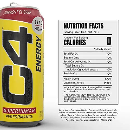 C4 Energy Carbonated Zero Sugar Energy Drink, Pre Workout Drink + Beta Alanine, Midnight Cellucor Au supplements