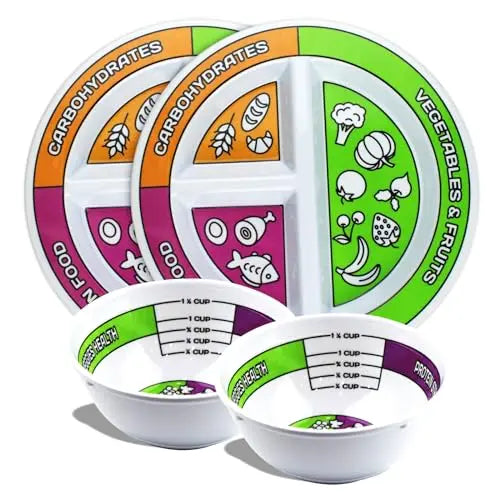Portion Control Bariatric Plates and Bowls Set of 2 (4pcs Total) - Self-Measuring Plates HeroFiber Au supplements