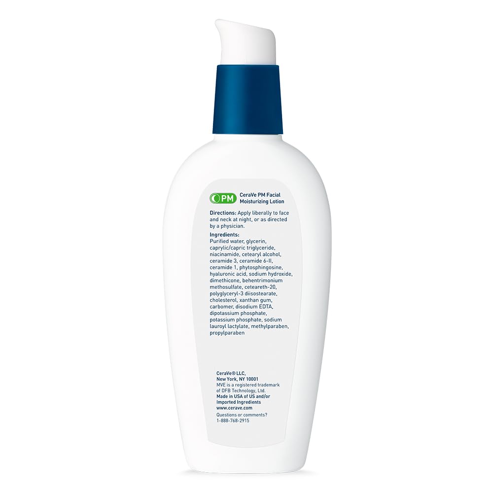 CeraVe PM Facial Moisturizing Lotion, Night Cream with Hyaluronic Acid and Niacinamide