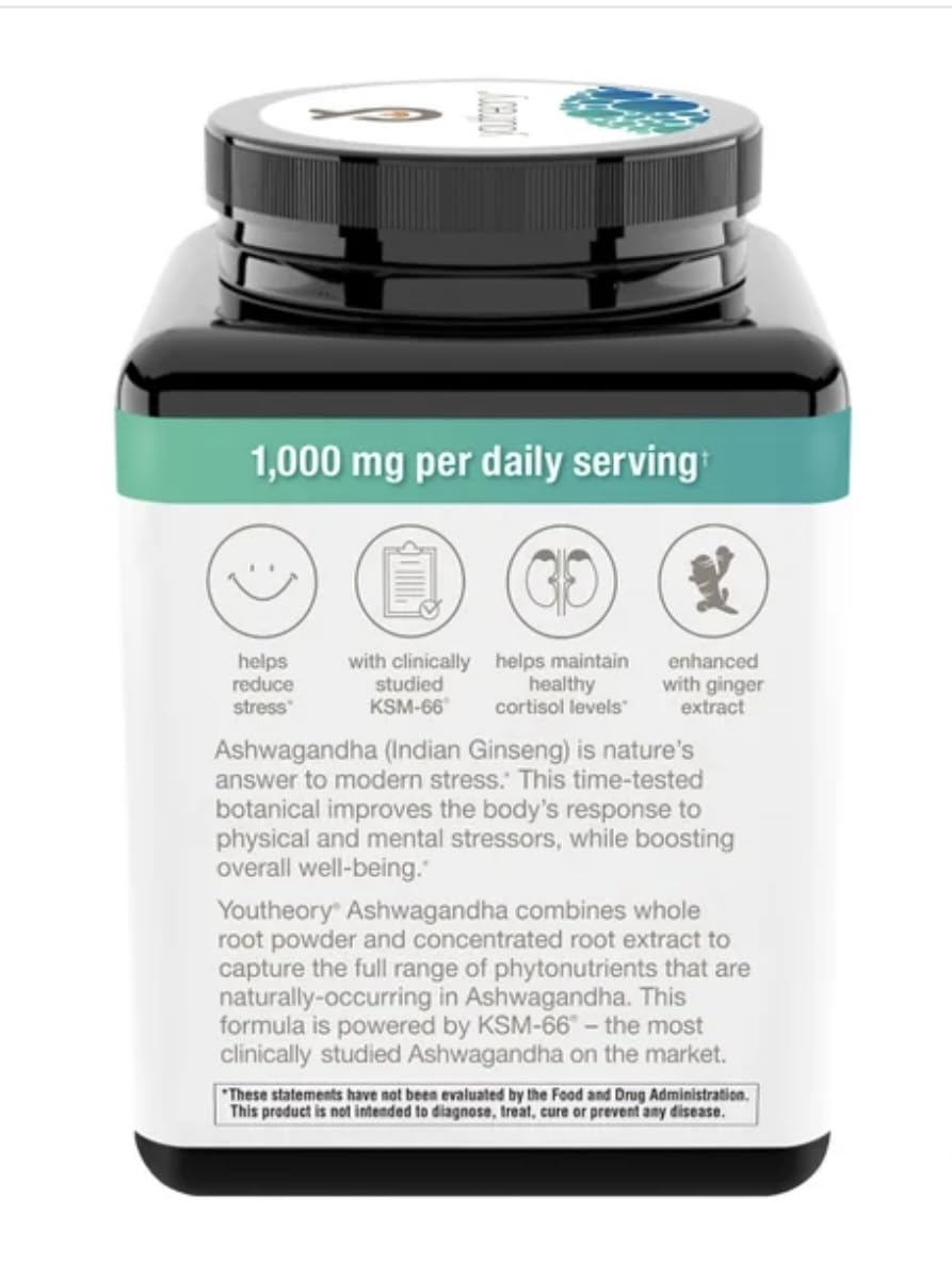Youtheory Ashwagandha 1000mg with KSM-66 - Helps Support a Healthy Stress Response,180 Capsules (Pack of 1) Youtheory Au supplements