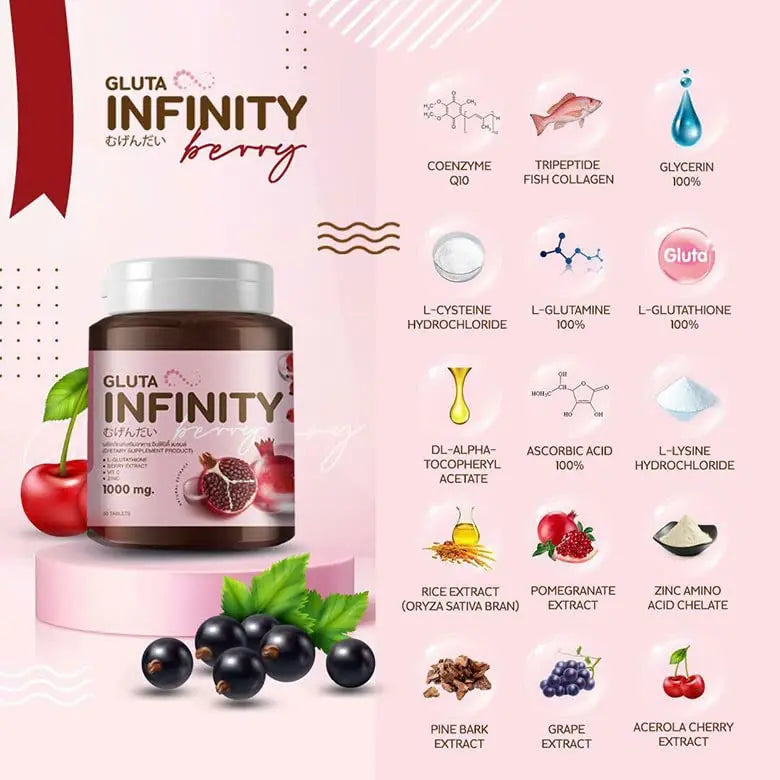 Gluta Infiniy 1000mg L-Glutathione Supplement Tripeptide Fish Collagen L-Glutamine Ascorbic Alizée Spa Au supplements