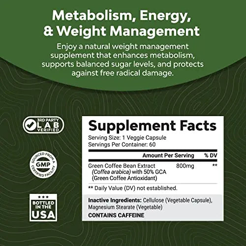 Pure Green Coffee Bean Extract Supplement – Best for Weight Loss Appetite Suppressant Natures Craft Au supplements