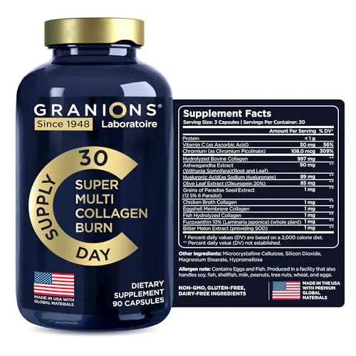 Thermogenic Hydrolyzed Collagen Burn - Hyaluronic Acid, Vitamin C, Multi Collagen Complex Granions Au supplements