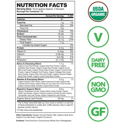 Detox Organics Chocolate Superfood Powder, Detox Cleanse for your Body, Bloating Relief Detox Organics Au supplements