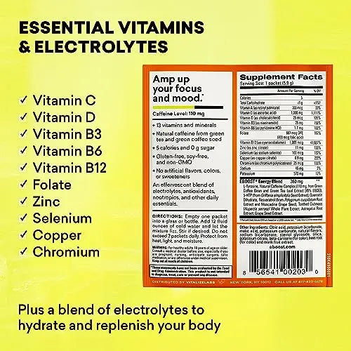 EBOOST Energy Drink & Electrolyte Powder, 20 Packets - Super Powder Orange EBOOST Au supplements