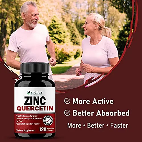 Sandhu's Zinc Quercetin 120 Vegetarian Capsules – Zinc Supplements for Antioxidant Sandhu's Au supplements