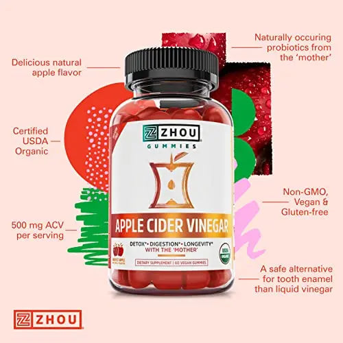 Zhou Nutrition Apple Cider Vinegar Gummies with The Mother, ACV Detox & Cleanse Zhou Nutrition Au supplements