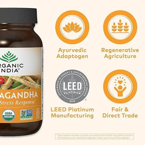 ORGANIC INDIA Ashwagandha Herbal Supplement - Vegan, Gluten-Free, Kosher ORGANIC INDIA Au supplements