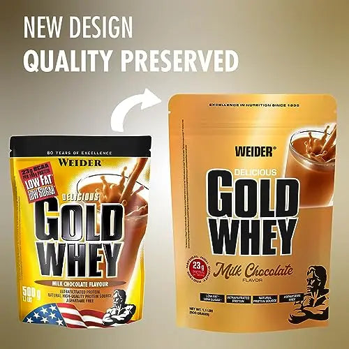 Weider Gold Whey (500g) Milk Chocolate Flavour. Ultrafiltrated Proteins from 100% Whey Protein Weider Au supplements