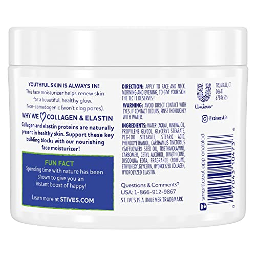 St. Ives Face Moisturizer Cream, Collagen and Elastin, Renewing Facial Moisturizer for Women, Paraben Free