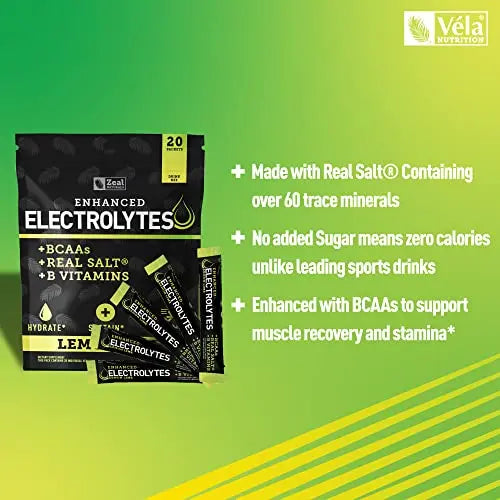 Enhanced Electrolyte Powder Stick Packs (Lemon Lime - 20 Packets) Sugar Free Zeal Naturals Au supplements