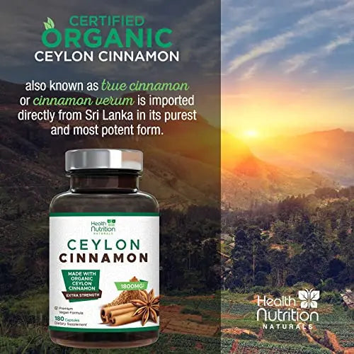 Pure Ceylon Cinnamon Capsules - Certified Organic Cinnamon Pills, Non-GMO, Dairy & Gluten Health Nutrition Naturals Au supplements
