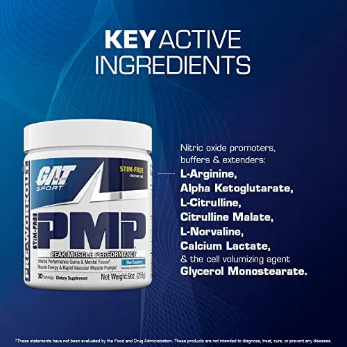 GAT SPORT PMP (Peak Muscle Performance), Pre-Workout, 30 Servings (Blue Raspberry GAT SPORT Au supplements