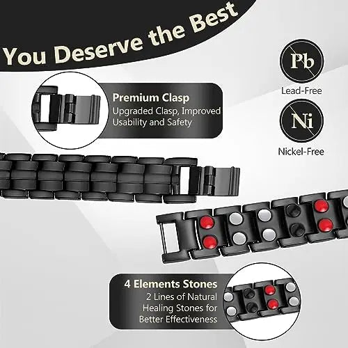Feraco Mens Magnetic Bracelet Titanium Steel Magnetic Bracelet with Double Row 4 Elements Feraco Au supplements