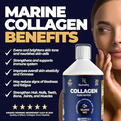 Nutrality Marine Collagen Sugar Free Liquid | Peptides, Hyaluronic Acid, Silica, Biotin, 10000mg Type 1 Nutrality Au supplements