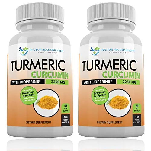Turmeric Curcumin - 2250mg/d - 95% Curcuminoids - 180 Veggie Caps with Black Pepper DOCTOR RECOMMENDED SUPPLEMENTS Au supplements