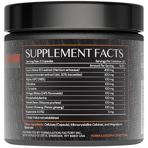 Formulation Factory Nootropic Brain Supplement - Boss Mode Focus & Memory Complex with Lion's Mane, Alpha GPC & Bacopa - Cognitive Support - 120 Capsules, 2 Month Supply Formulation Factory Au supplements
