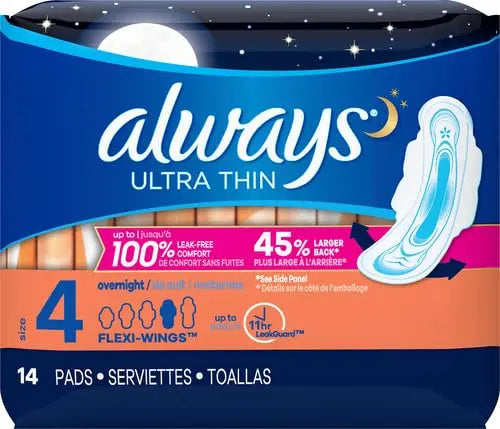 Always Ultra Thin Size 4 Overnight Pads With Wings Unscented, 14 Count (3700030165) Always Au supplements