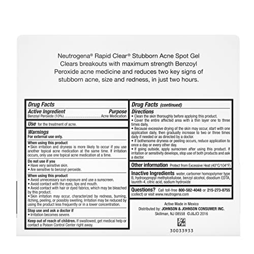 Neutrogena Rapid Clear Stubborn Acne Spot Treatment Gel, Maximum Strength 10% Benzoyl Per-oxide