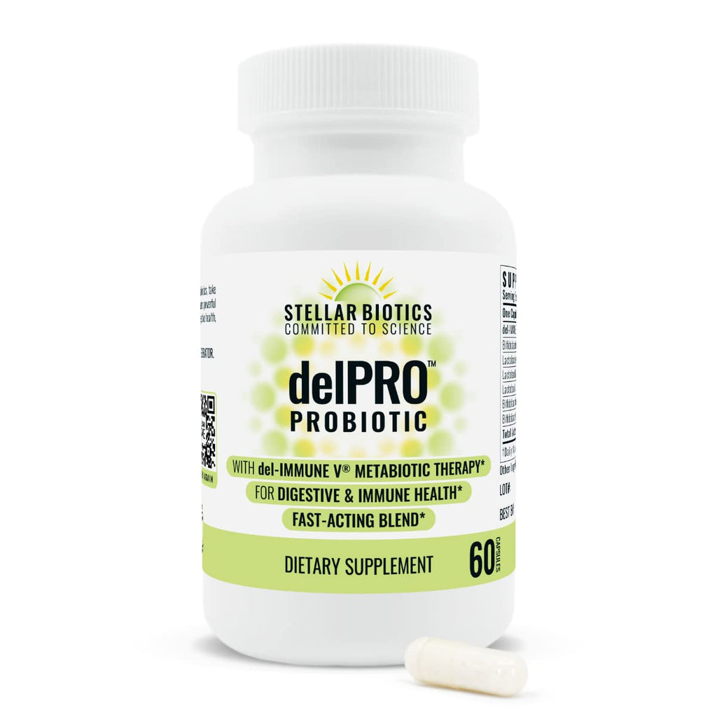 Stellar Biotics - Delpro Probiotic (+ Del-Immune V & Prebiotic Blend) Promotes Optimal Gut Health, Digestion, Immune Support & Mood (60 Capsules)