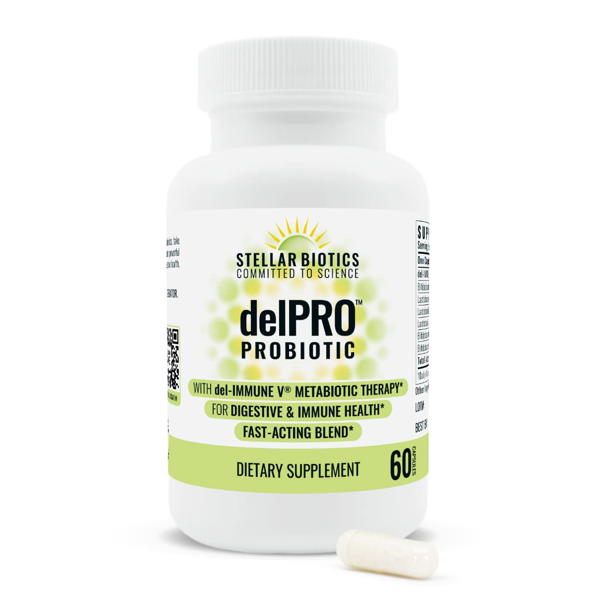 Stellar Biotics - Delpro Probiotic (+ Del-Immune V & Prebiotic Blend) Promotes Optimal Gut Health, Digestion, Immune Support & Mood (60 Capsules)