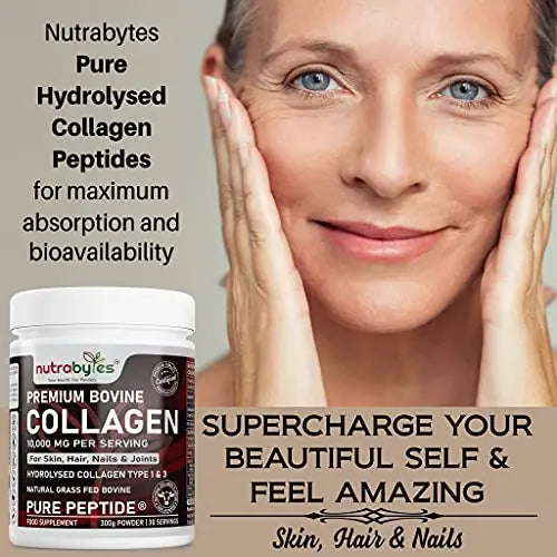Pure Hydrolysed Collagen Powder 10000mg Bovine Type 1 & 3 Unflavoured|High Strength Protein Peptides for Women & Men NUTRABYTES Au supplements