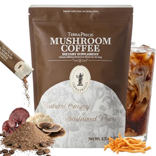TerraPrecis Mushroom Coffee with 6 Adaptogens Mushrooms Supplement for Organic Lion's Mane&Reishi,Chaga&Other, Instant Coffee with MCT Oil& Arabica for Energy,Focus&Immune Support (30 Servings) TerraPrecis Au supplements
