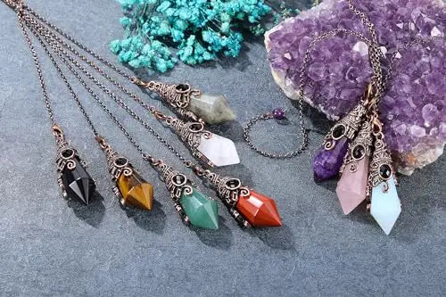 PESOENTH Crystal Pendulum Dowsing Divination Scrying Pendulum with Bronze Wrap Tiger Eye Healing PESOENTH Au supplements