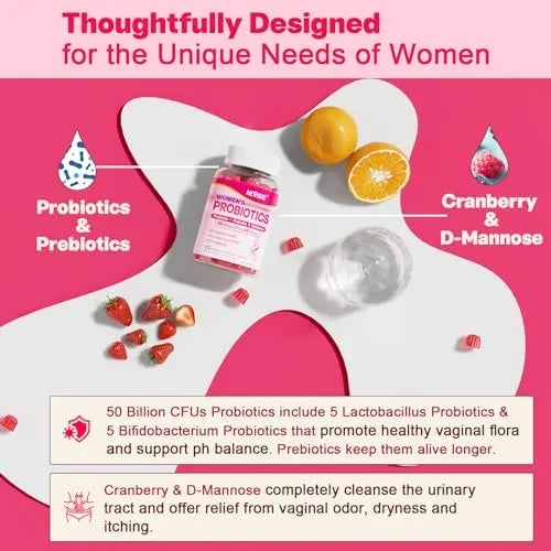 Probiotics for Women Gummies, Sugar Free Vaginal Probiotics 50 Billion CFU 10 Strains w/ Cranberry NEVISS Au supplements