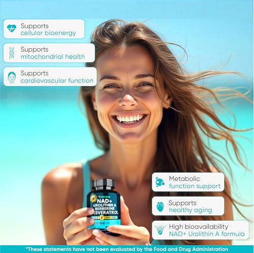 Adndale NAD Supplement. Longevity Formula with Liposomal NAD+, Trans Resveratrol, Urolithin-A, Berberine, CoQ10. NMN Supplement Alternative. 90 Count Adndale Au supplements