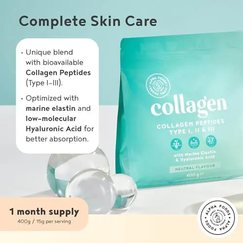 Collagen Powder with Hyaluronic Acid 400g - Collagen Peptides Supplement + Amino Acids Alpha Foods Au supplements