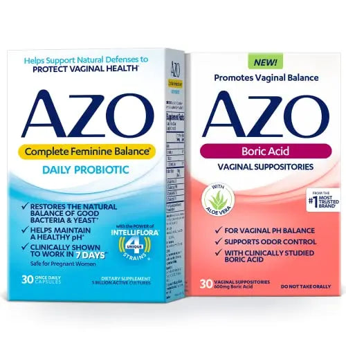 AZO Boric Acid Vaginal Suppositories (30 Count) + Complete Feminine Balance Daily Probiotics for Women AZO Au supplements