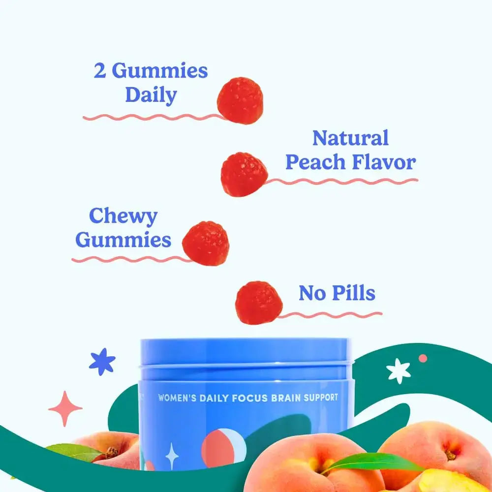FIRST DAY Women’s Brain Gummies for Focus, Memory & Clarity | Cognizin® Citicoline + Phosphatidylserine | Natural Sustained Energy, Peach Flavor FIRST DAY Au supplements