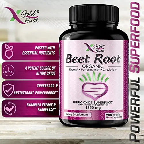 Organic Beet Root Powder 1350mg 200 Veggie caps Superfood Nitric Oxide Strongest X Gold Health Au supplements