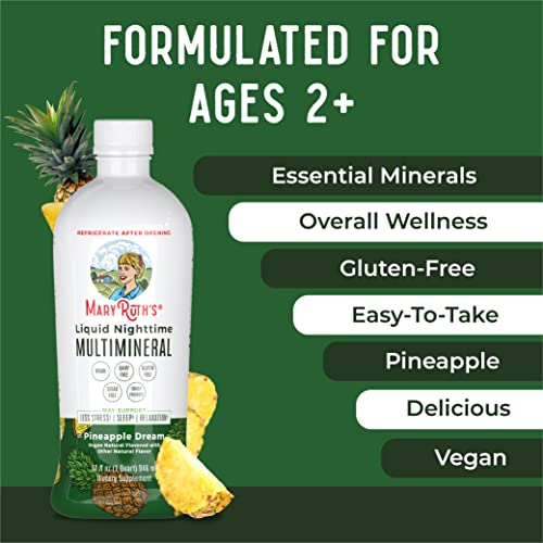 MaryRuth Organics Liquid Nighttime Multimineral | NO Melatonin | Magnesium Citrate | Calcium | Zinc | Vitamin D3| Available in 4 Flavors | Vegan | Sugar Free | Gluten Free | 32 Oz MARYRUTH'S Au supplements