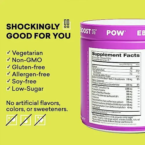 EBOOST POW Natural Pre Workout Powder - 20 Servings - Berry Melon Fizz - Pre Workout EBOOST Au supplements