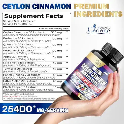 Ceylon Cinnamon 15000mg Berberine 3000mg Quercetin 2000mg Supplement - Support Organic Cadane Au supplements