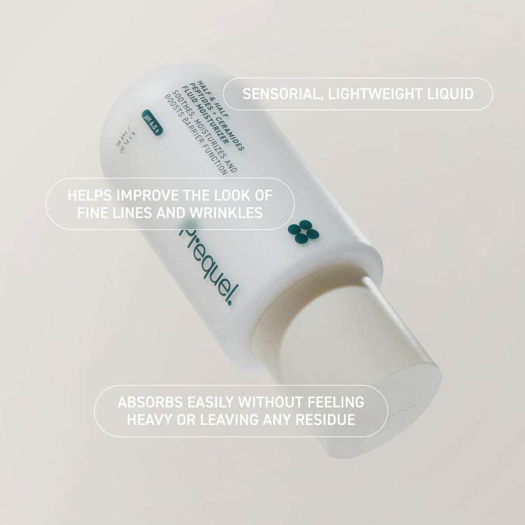 Prequel Skin Half and Half Fluid Moisturizer Face Cream. Lightweight Ceramide Peptide Lotion for All Skin Types