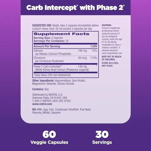 Natrol Carb Intercept with Phase 2 Starch Neutralizer, 60 Capsules Natrol Au supplements