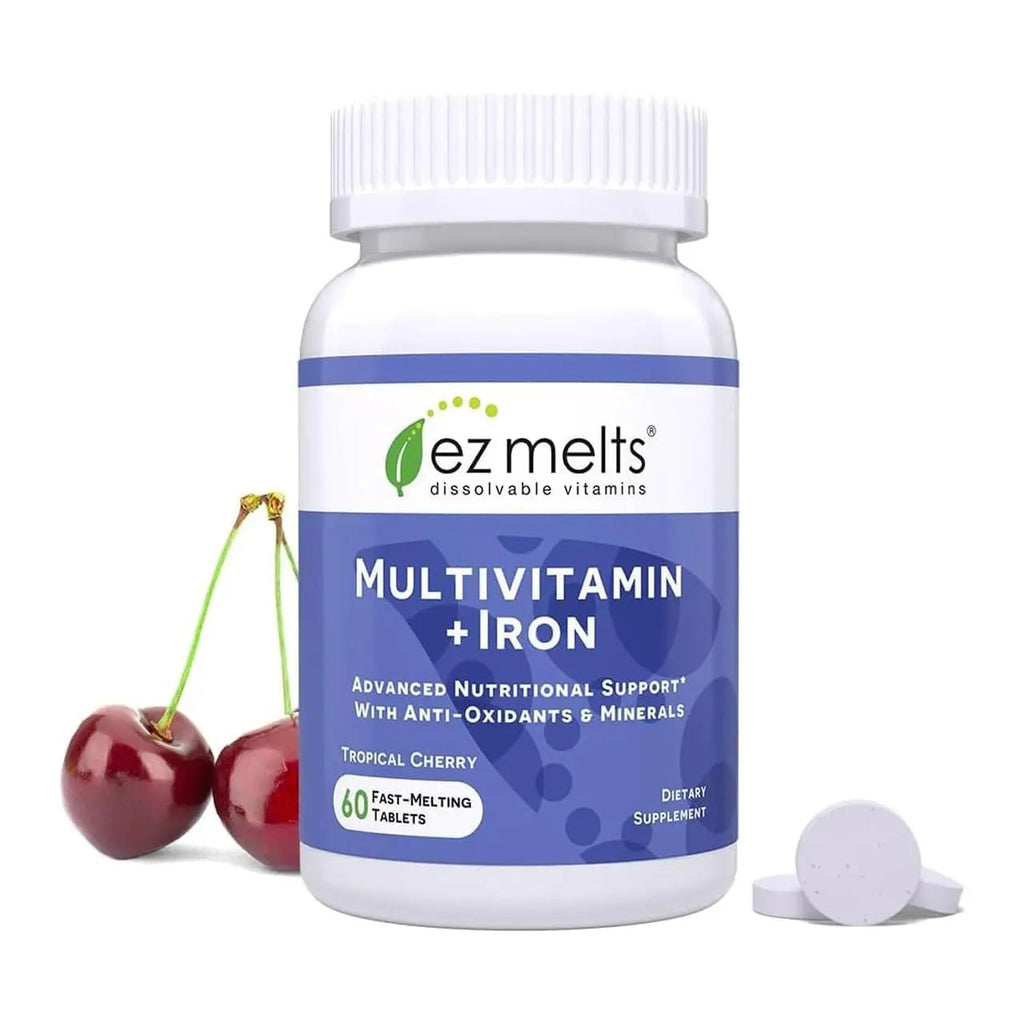 EZ Melts Multivitamin + Iron - Daily Multivitamin for Women & Men - Supports Healthy Energy Levels & Antioxidant Protection - Non-GMO & Vegan - Tropical Cherry EZ Melts Au supplements
