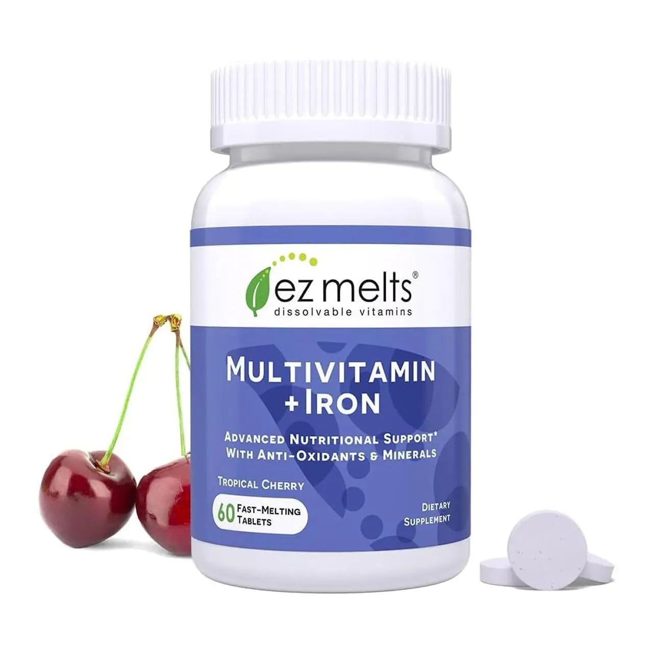 EZ Melts Multivitamin + Iron - Daily Multivitamin for Women & Men - Supports Healthy Energy Levels & Antioxidant Protection - Non-GMO & Vegan - Tropical Cherry EZ Melts Au supplements