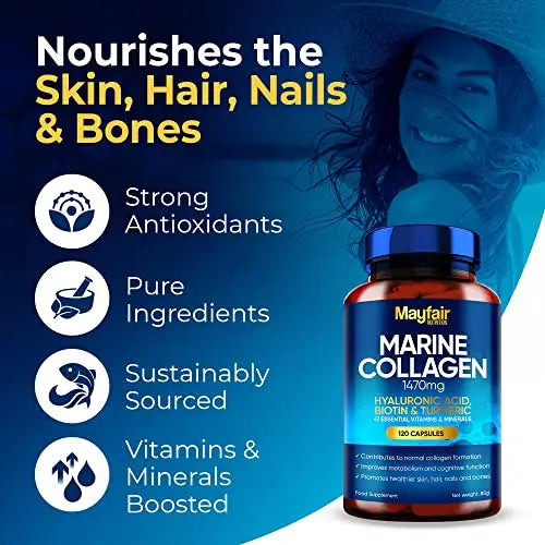 Mayfair Nutrition Marine Collagen 120 High Strength Capsules 1470mg Complex with Hyaluronic Acid Mayfair Nutrition Au supplements