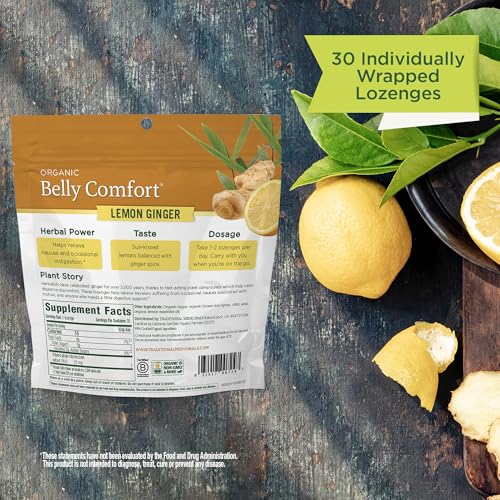 Traditional Medicinals Organic, Belly Comfort Lozenges, Lemon Ginger - Supports Nausea Relief and Occasional Indigestion - Non-GMO, Stimulant-Free