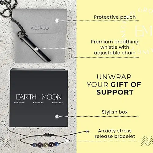 Mindful Breathing Necklace for Anxiety Stress Relief - Earth and Moon Stainless Steel Anxiety EARTH AND MOON Au supplements