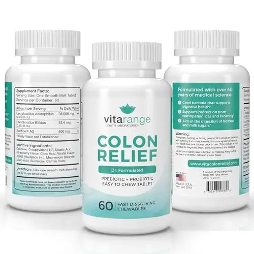 Colon Relief by VitaRange- Fast Constipation and Bloating Relief with Sunfiber Prebiotic Vita Range Au supplements