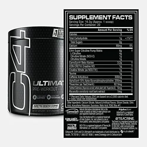 C4 Ultimate Pre Workout Powder Arctic Snow Cone - Sugar Free Preworkout Energy Cellucor Au supplements