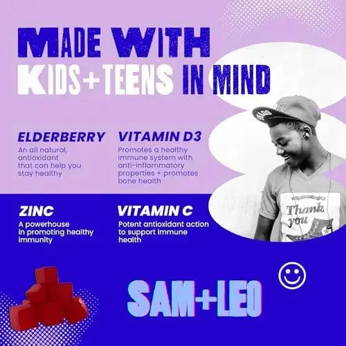 SAM+LEO Immunity Gummies with Elderberry, Echinacea, Zinc & Vitamin C for Kids & Teens – Immune Support Supplement Gummies | SAM+LEO Au supplements