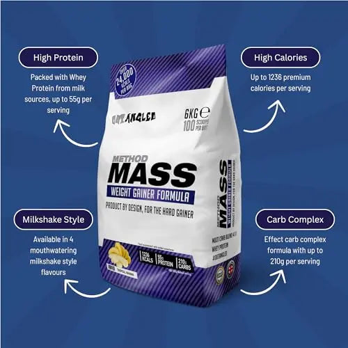 Out Angled Method Mass Gainer Powder, Tropical Banana, 6kg, 100 Scoops OUT ANGLED Au supplements