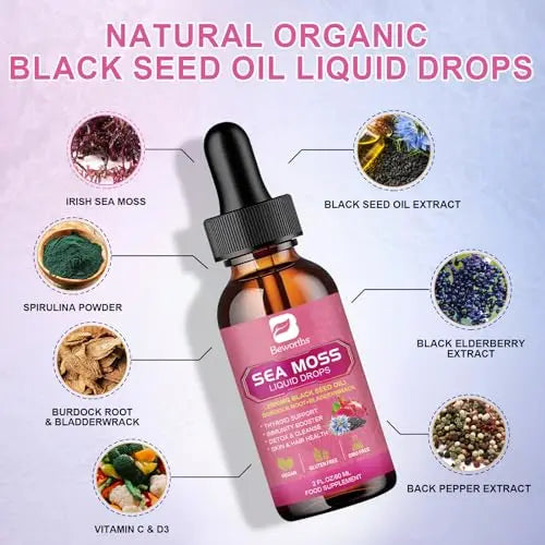 3000mg Sea Moss Liquid Drops - Organic Black Seed Oil & Irish Sea Moss B BEWORTHS Au supplements
