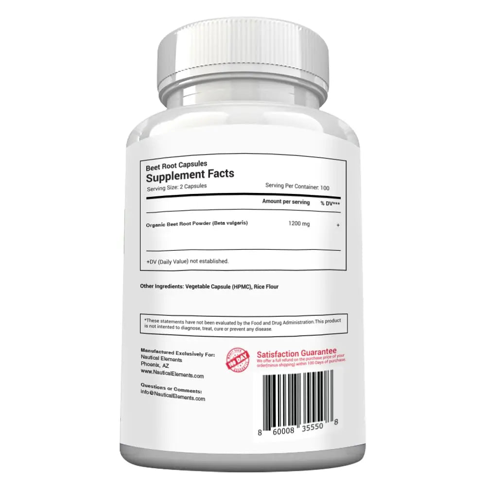 Beet Root Capsules - 1200mg Per Serving - 200 Beet Root Powder Capsules - Beetroot Powder Supports Blood Pressure, Athletic Performance, Digestive Nautical Elements Au supplements